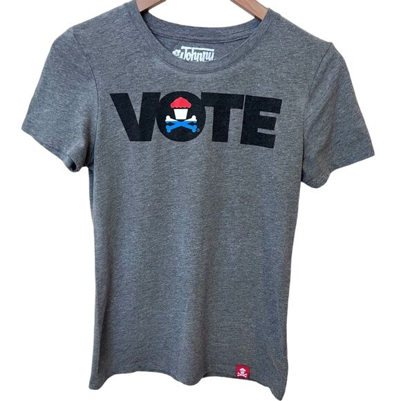 Johnny Cupcakes VOTE Graphic T-Shirt Women’s L Gray Slim Fit Crewneck - Picture 1 of 7